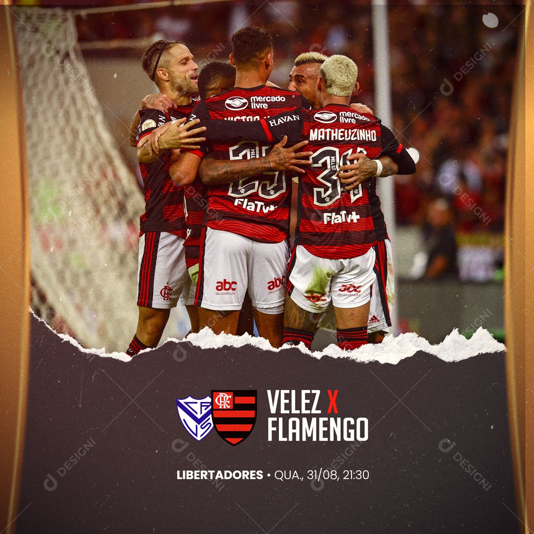 Post Futebol Semifinal da Copa Libertadores da América Vélez VS Flamengo Social Media PSD Editável