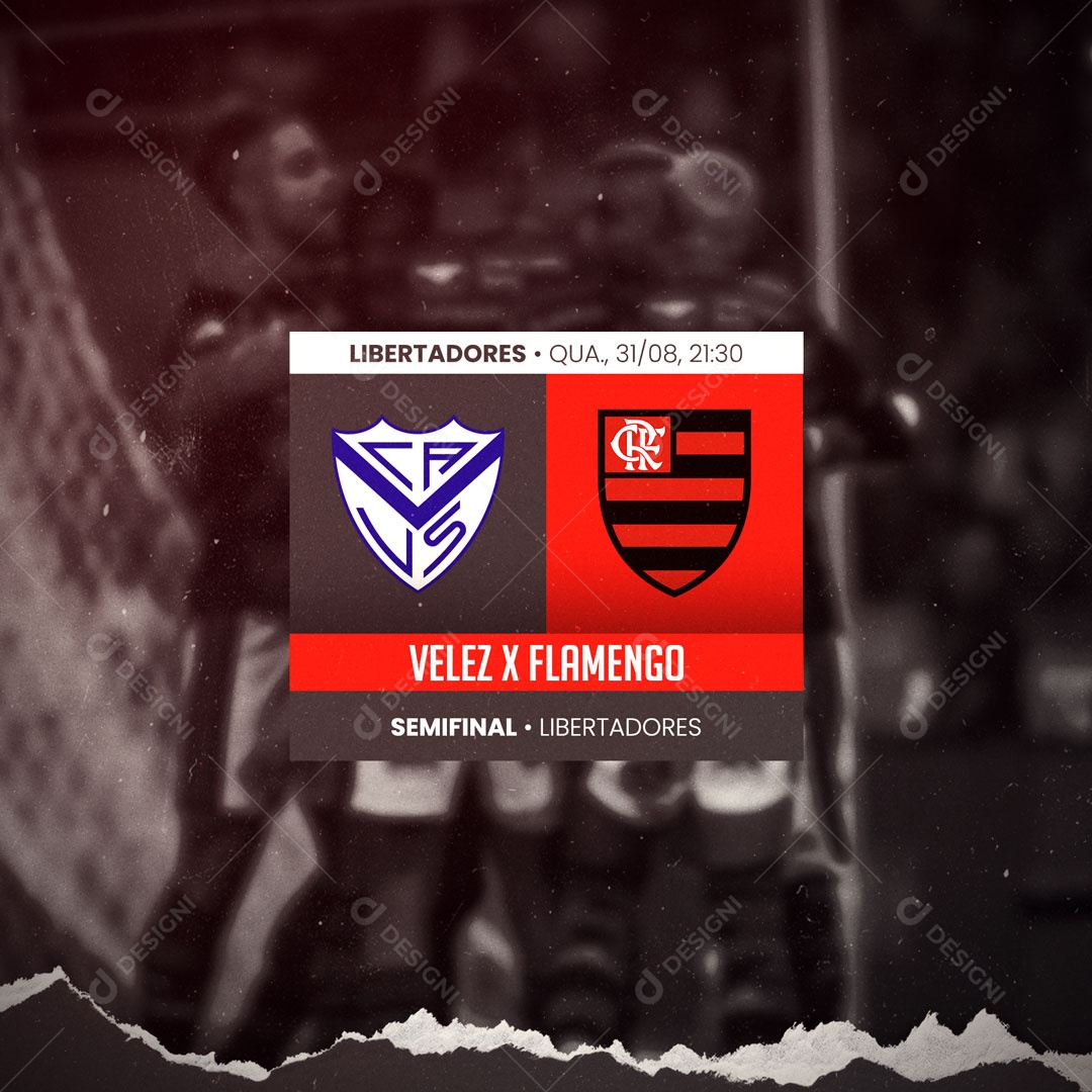 Post Futebol Semifinal da Copa Libertadores da América Vélez VS Flamengo Social Media PSD Editável