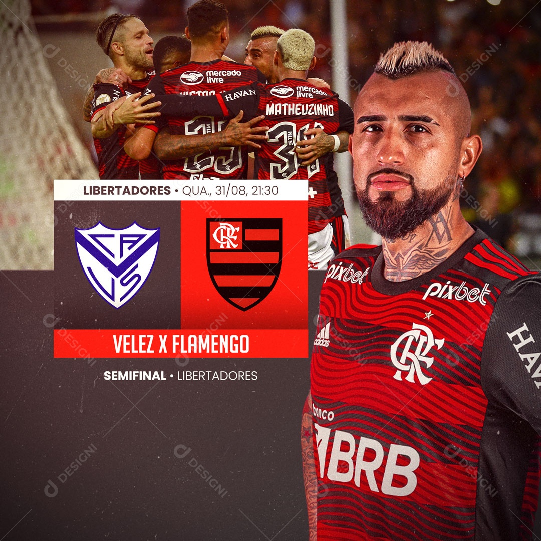 Social Media Futebol Semifinal da Copa Libertadores da América Vélez VS Flamengo PSD Editável