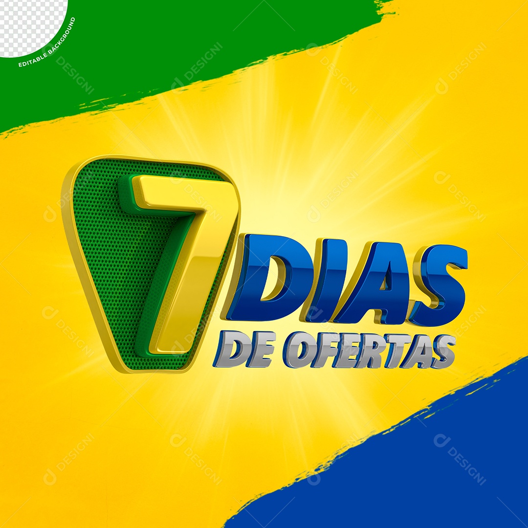 Selo 3D 7 Dias de Ofertas Verde Amarelo e Azul para Composição PSD
