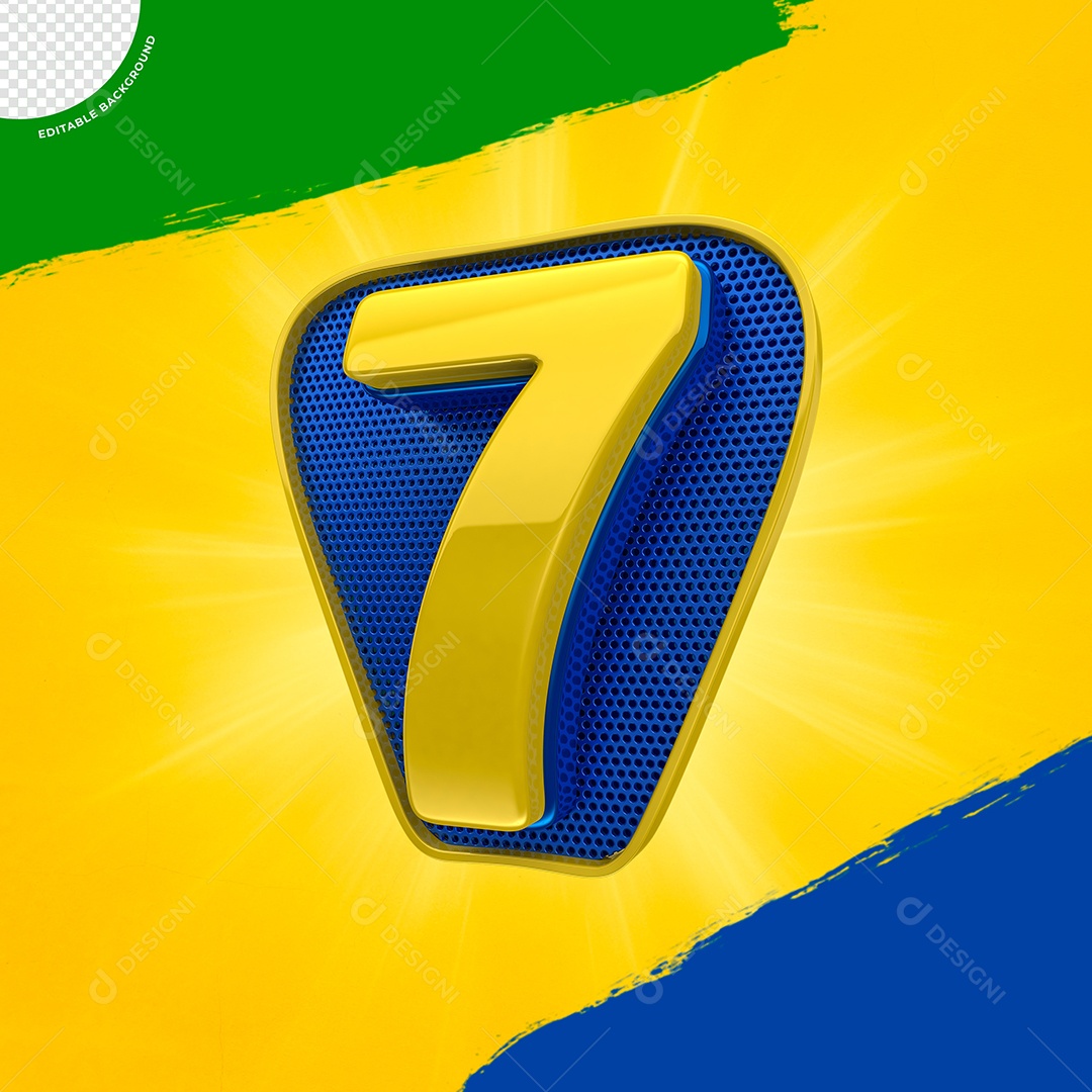 Elemento 3D 7 da Independência Azul Amarelo e Verde para Composição PSD