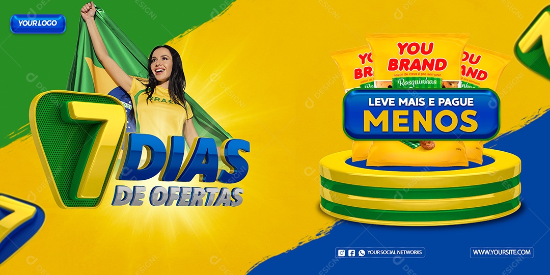 Banner 7 Dias de Ofertas Leve mais pague menos Supermercado Social Media PSD Editável