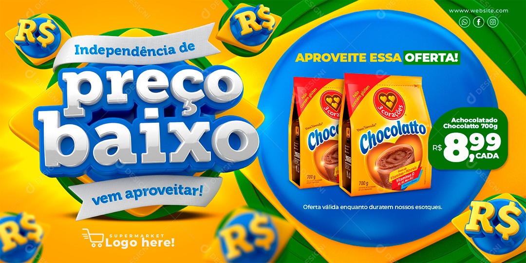 Banner Independência de Preço Baixo Aproveite essa Oferta Supermercado Social Media PSD Editável