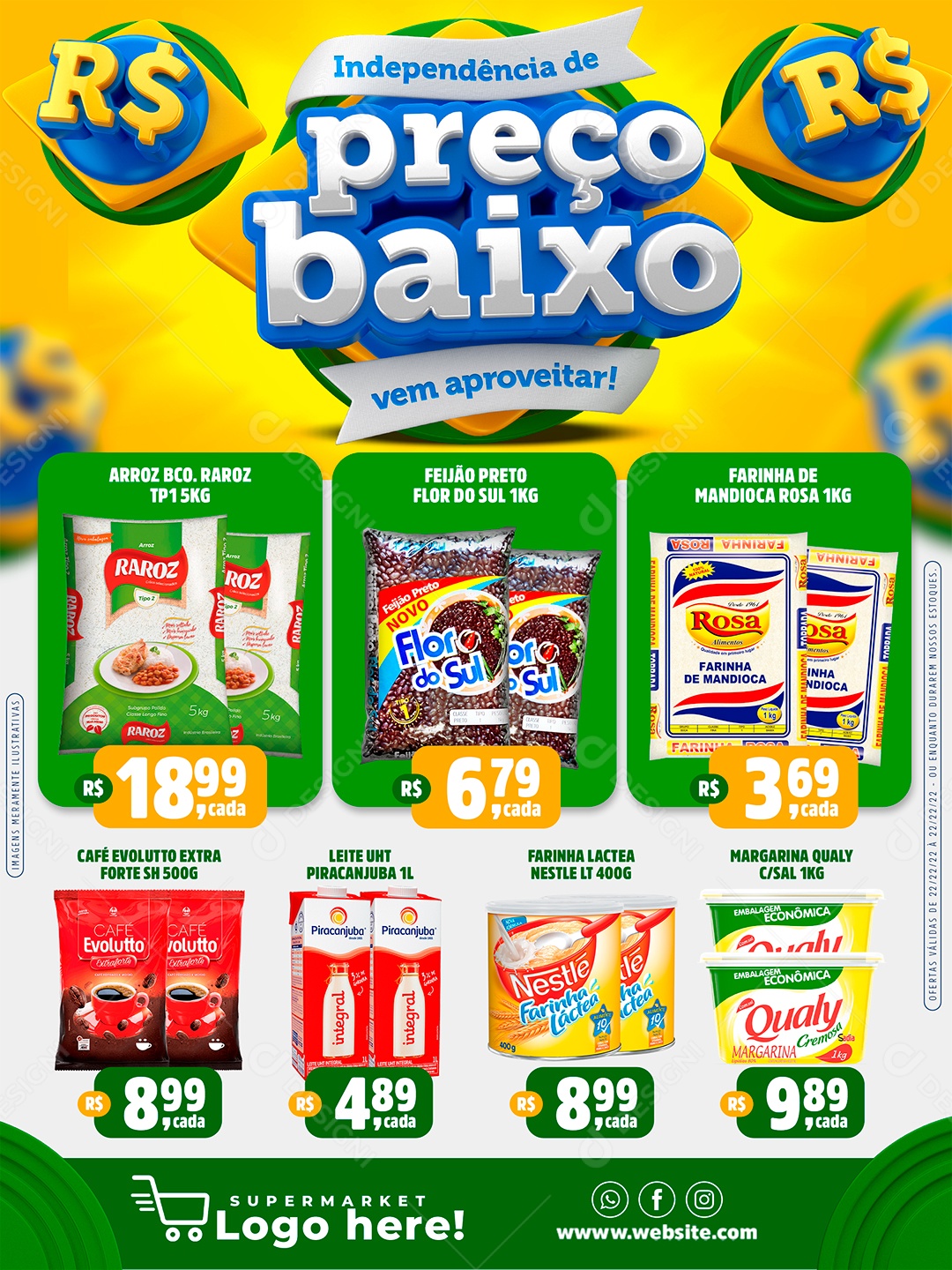Encarte Independência de Preço Baixo vem aproveitar Supermercado Social Media PSD Editável