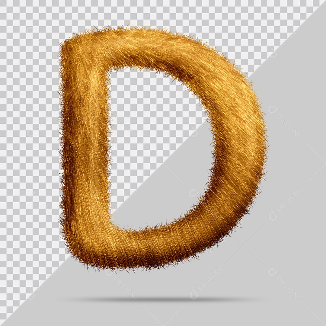 Letra D com pele Marrom Pintada Ilustração 3D PSD