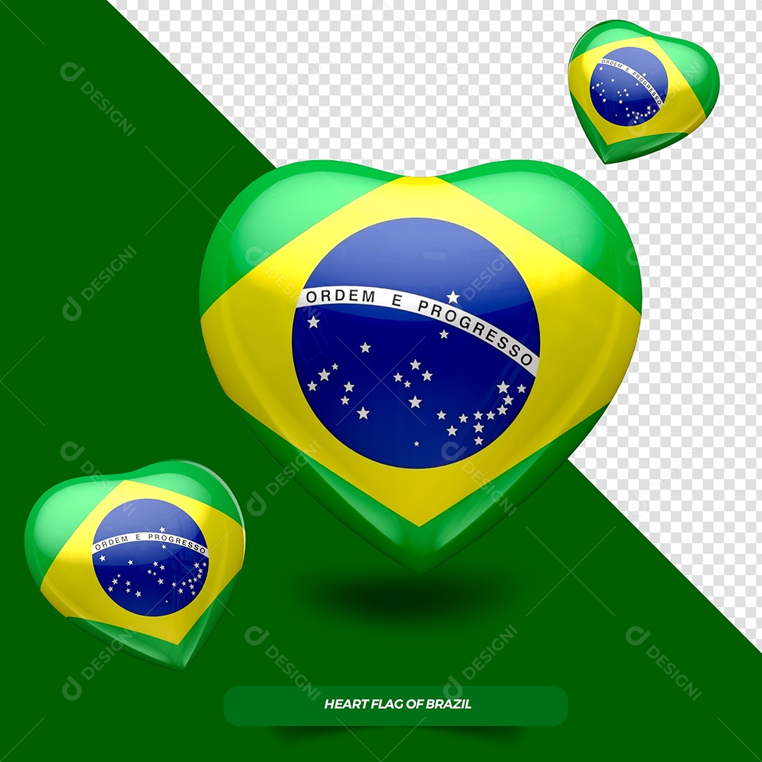 Coração 3D do Brasil Elemento para Composição PSD