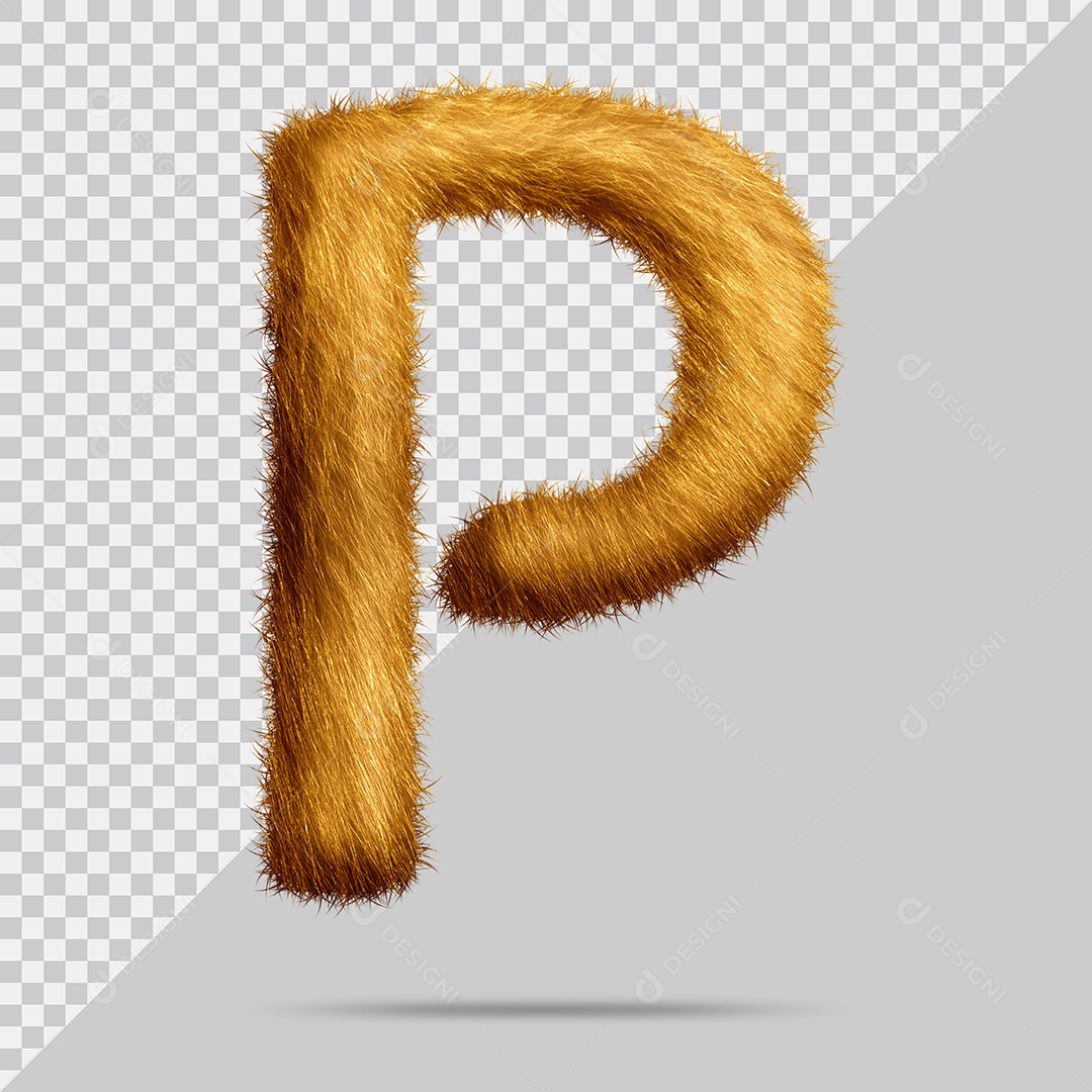 Letra P com pele Marrom Pintada Ilustração 3D PSD