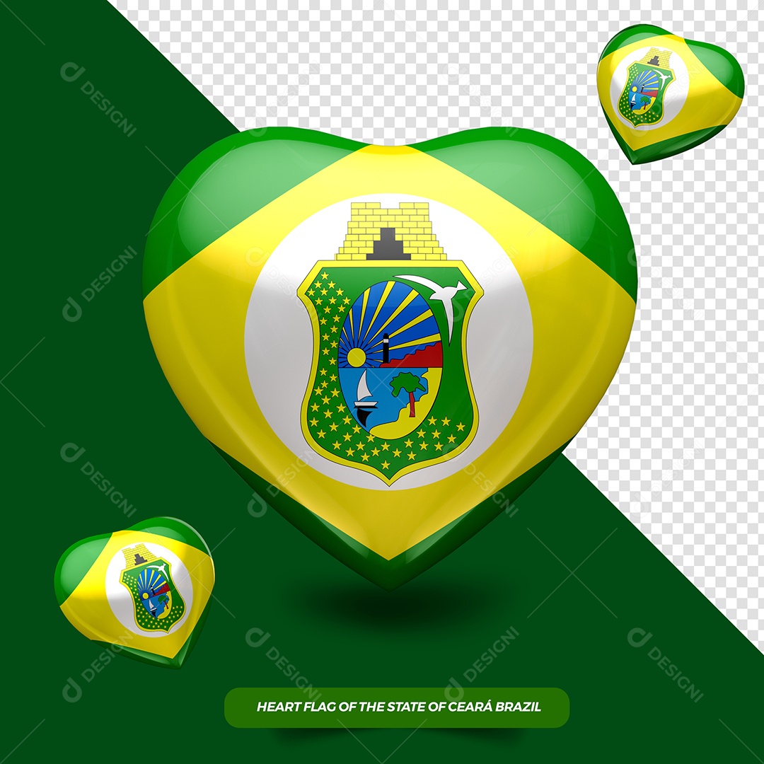 Coração 3D do Estado do Ceará Elemento para Composição PSD