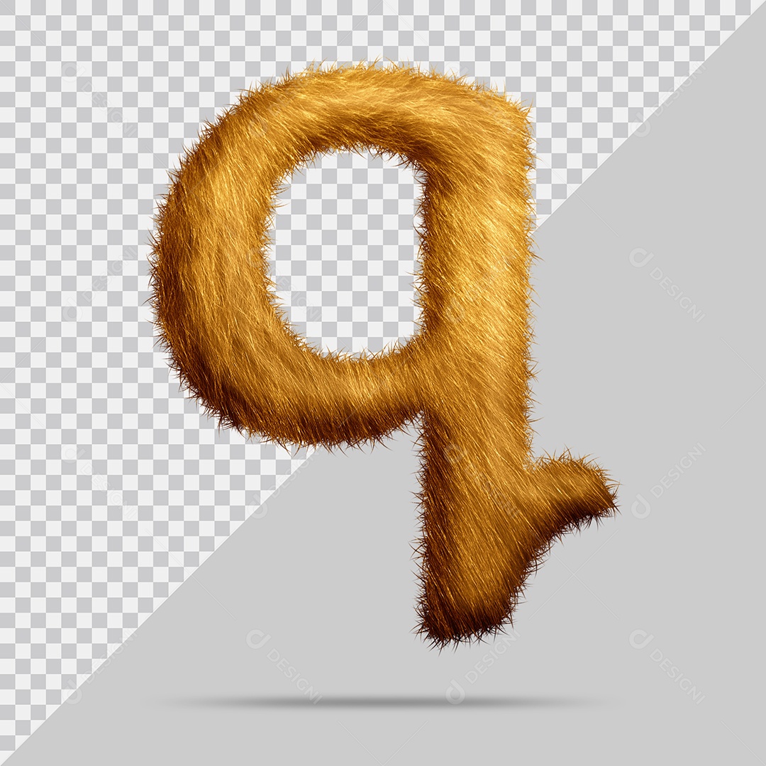 Letra Q com pele Marrom Pintada Ilustração 3D PSD