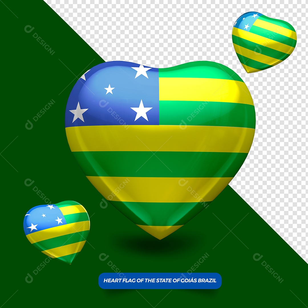 Coração 3D do Estado de Goiás Elemento para Composição PSD