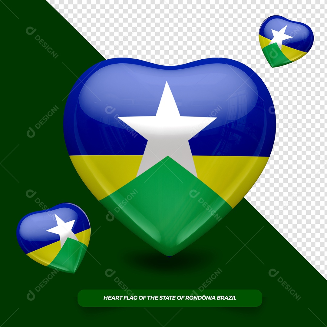 Coração 3D do Estado de Rondônia Elemento para Composição PSD