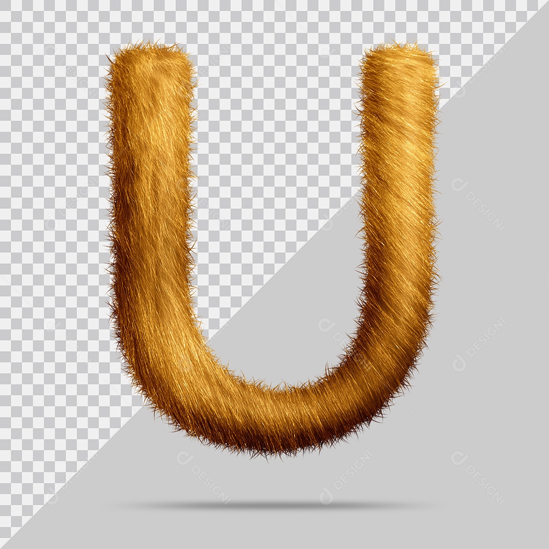 Letra U com pele Marrom Pintada Ilustração 3D PSD