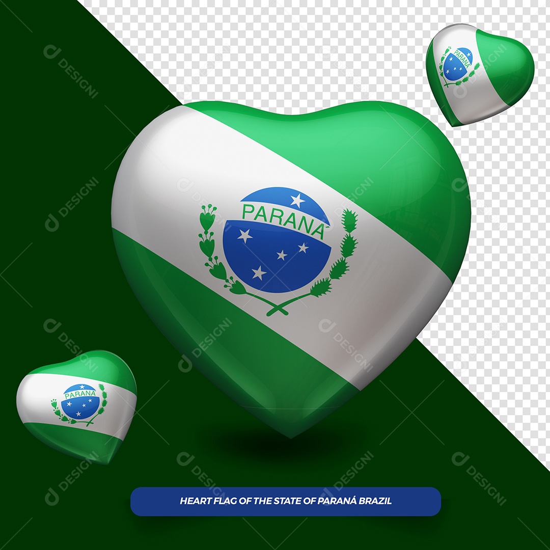 Coração 3D do Estado do Paraná Elemento para Composição PSD
