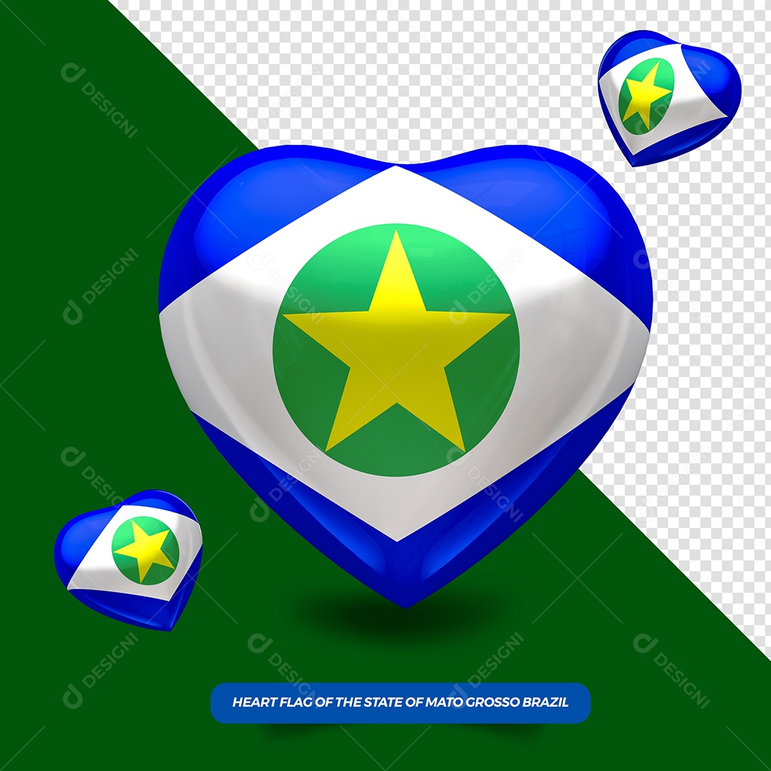 Coração 3D do Estado de Mato Grosso Elemento para Composição PSD