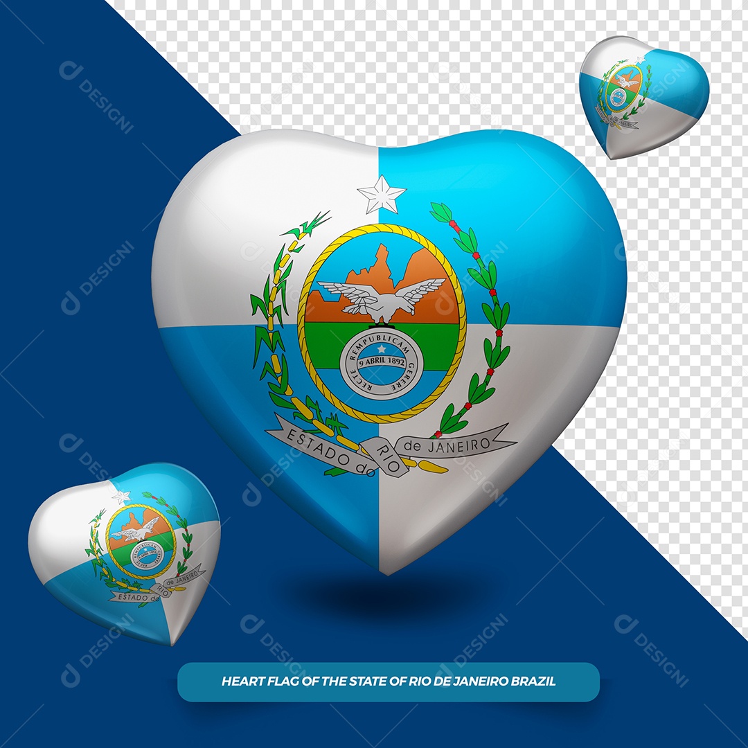Coração 3D do Estado do Rio de Janeiro Elemento para Composição PSD