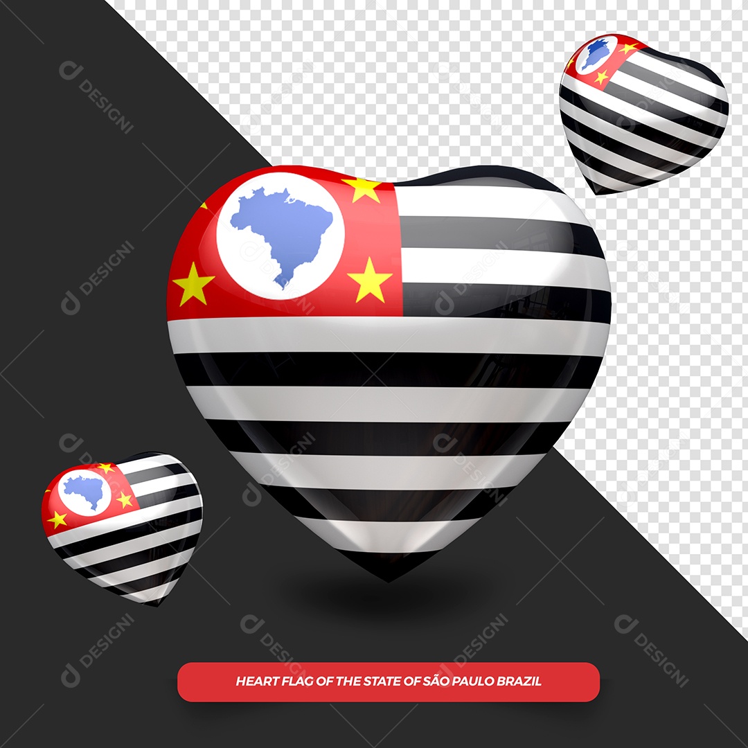 Coração 3D do Estado de São Paulo Elemento para Composição PSD