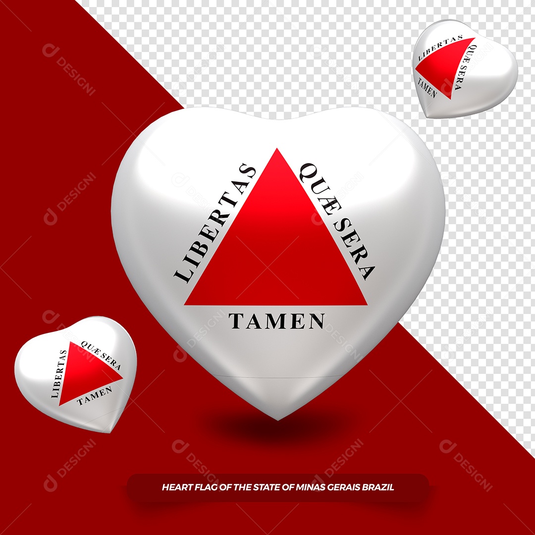 Coração 3D do Estado de Minas Gerais Elemento para Composição PSD
