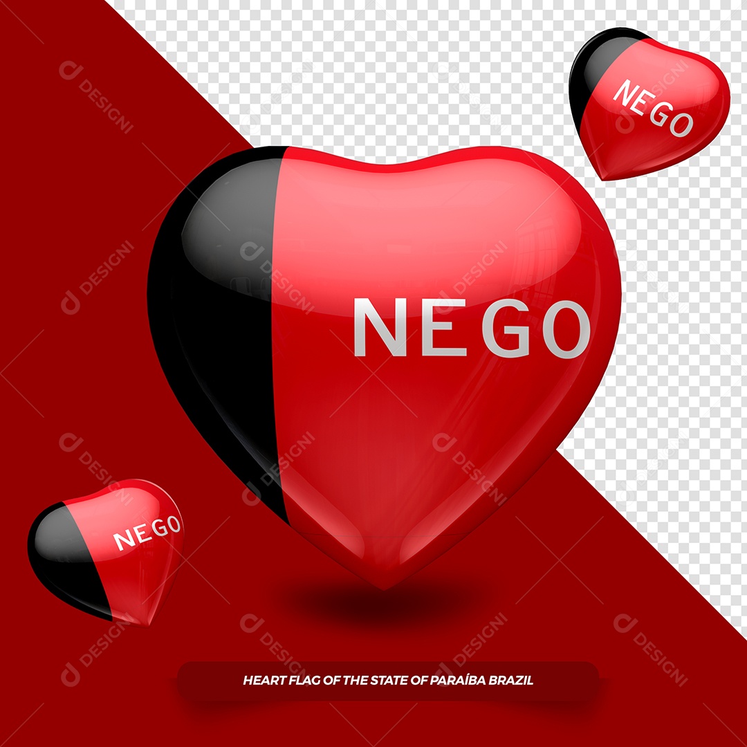 Coração 3D do Estado de Paraíba Elemento para Composição PSD