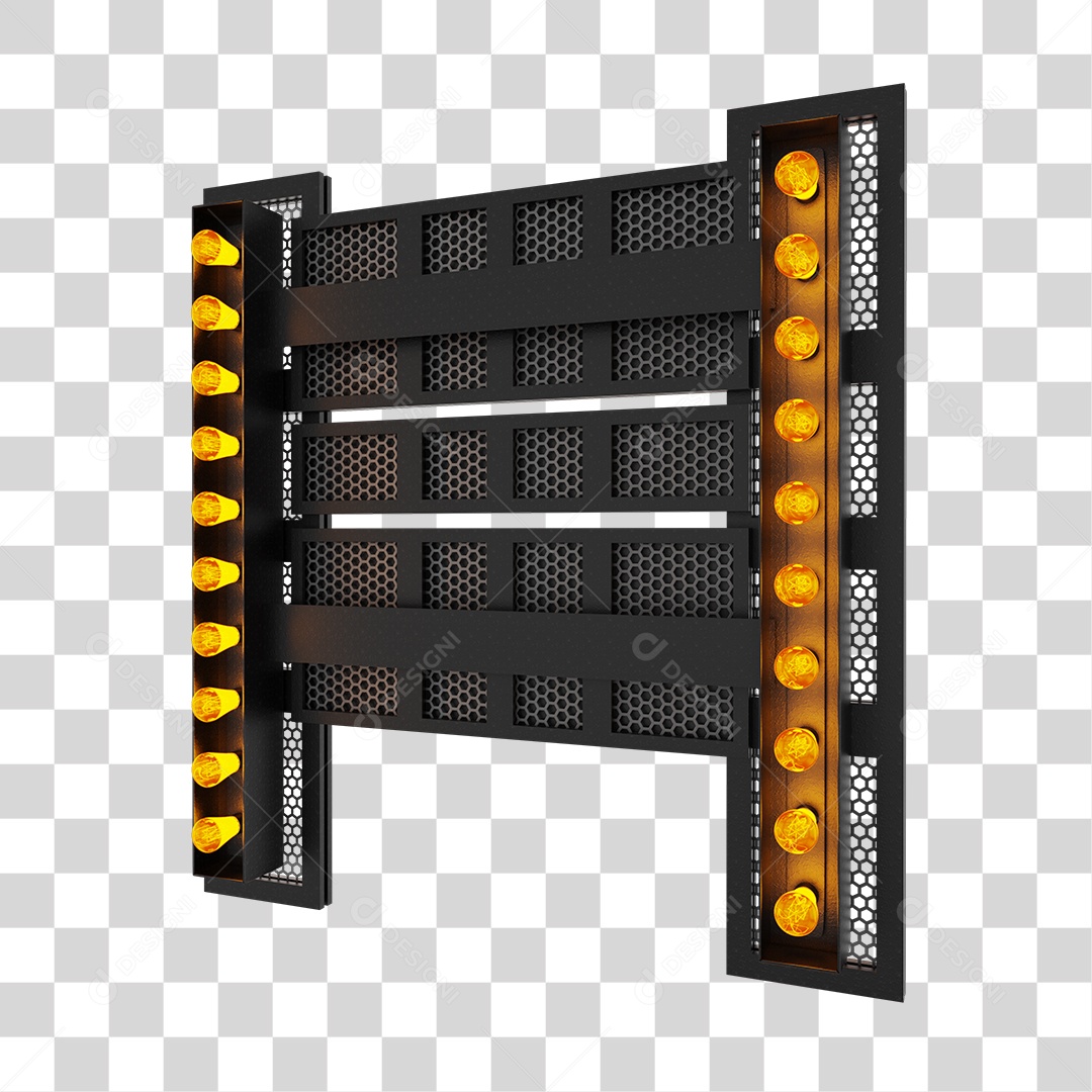 Painel de Refletores de Luz Com Luzes Amarela Elemento 3D para Composição PNG Transparente