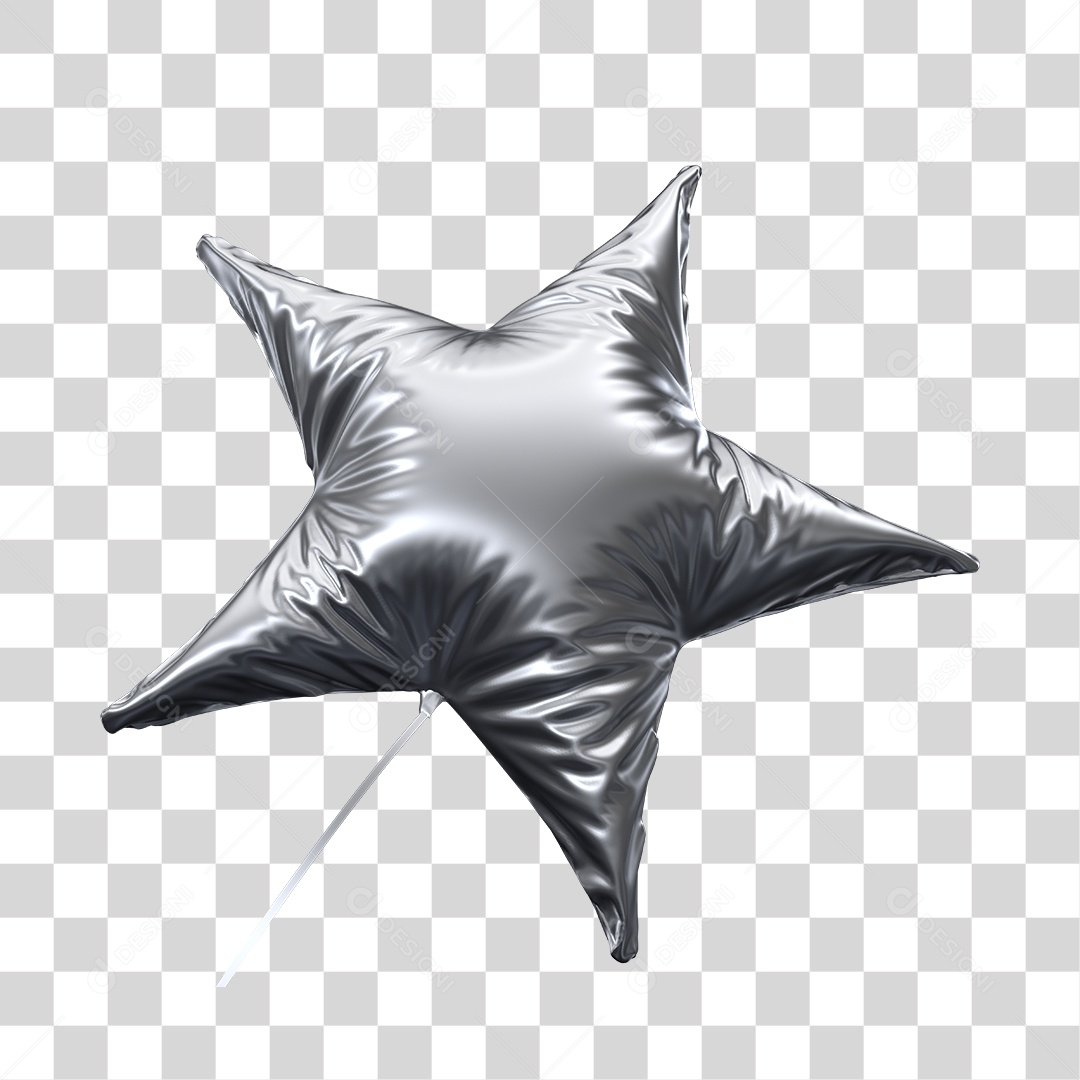 Balão Aniversário Prata no Formato de Estrela PNG Transparente