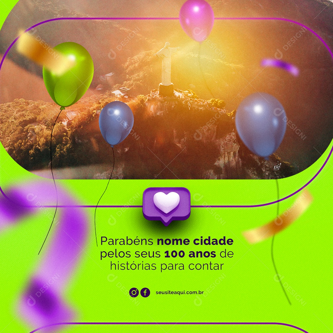Parabéns cidade pelos seus 100 anos Aniversário Social Media PSD Editável