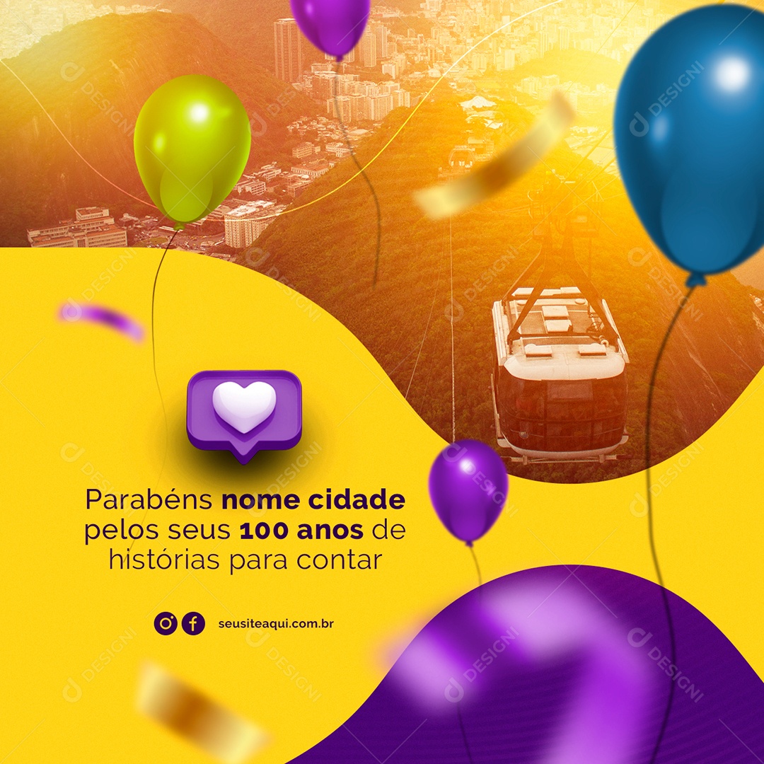 Social Media Parabéns cidade pelos seus 100 anos Aniversário PSD Editável