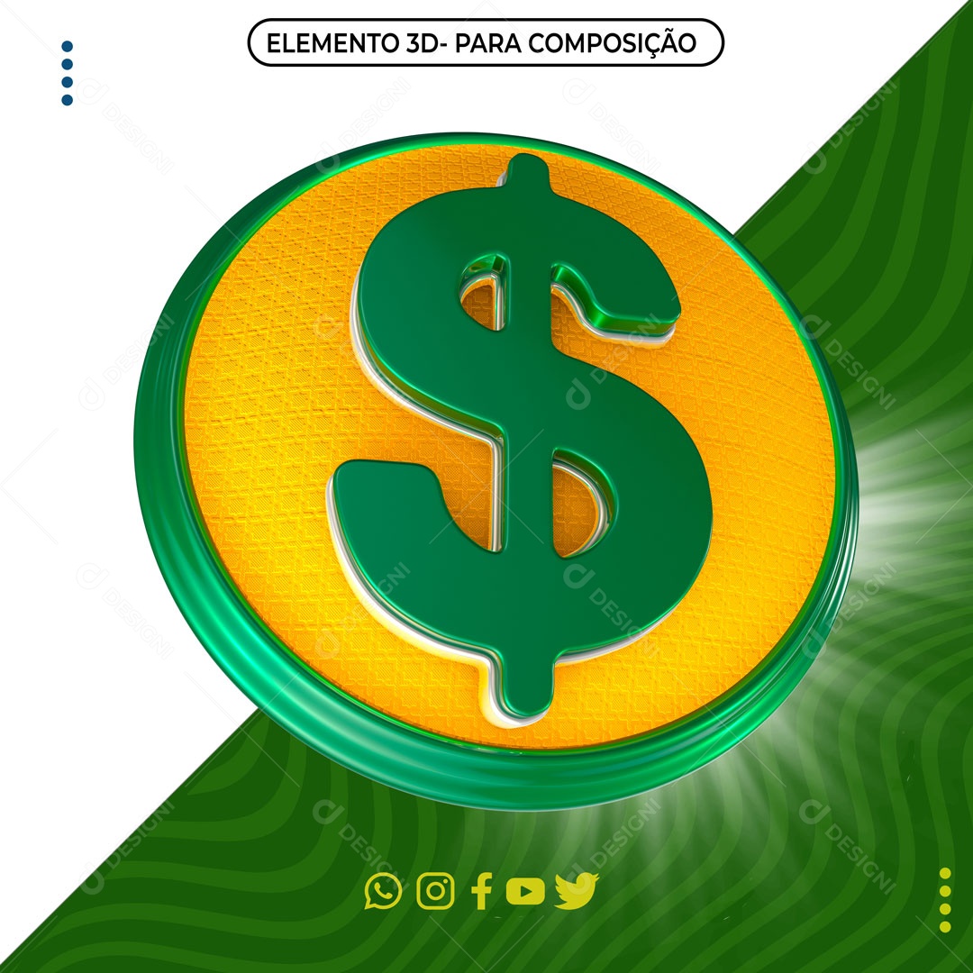 Elemento 3D Para Composições Cifrão De Dinheiro PNG Transparente