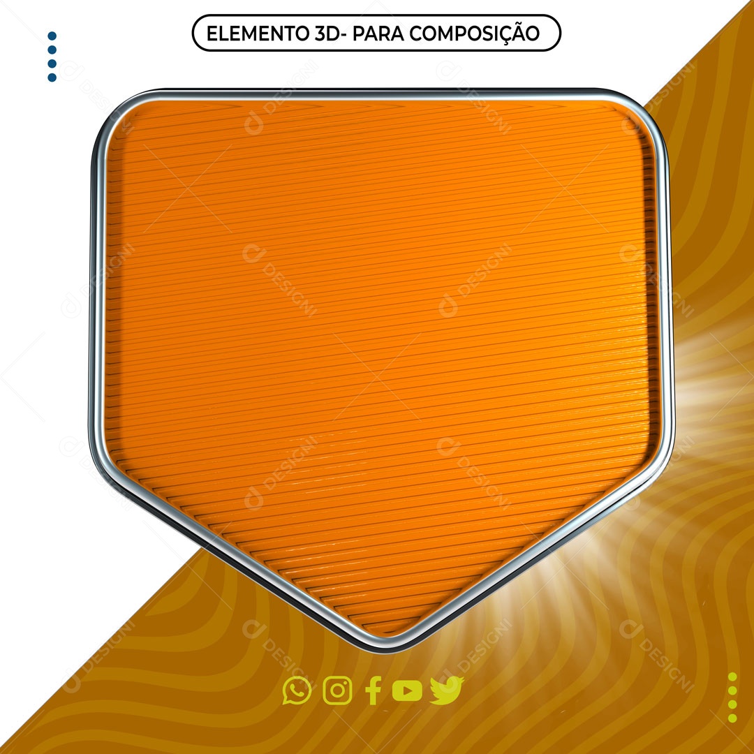 Elemento 3D Placa Laranja Com Borda Prata PNG Transparente