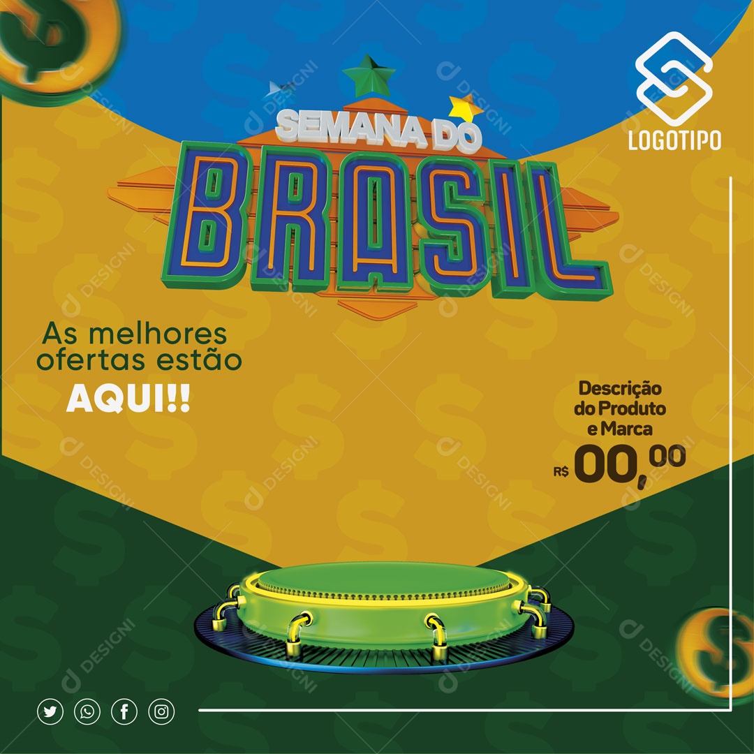 Semana Do Brasil Podium Para Produtos Social Media PSD Editável
