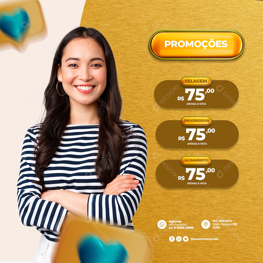 Promoções Selagem Progressiva Alisamento Cabelereira Social Media PSD Editável