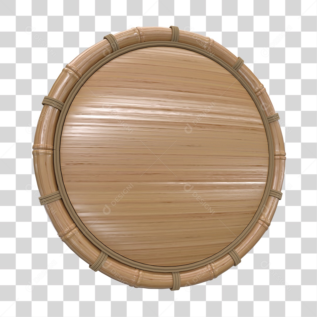 Placa de Bambu Redonda Elemento 3D PNG Transparente