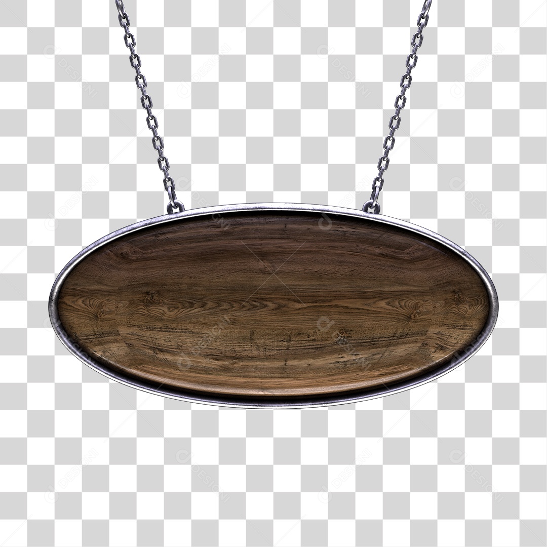 Placa de Madeira Oval Com Correntes Elemento 3D Para Composição de Texto PNG Transparente