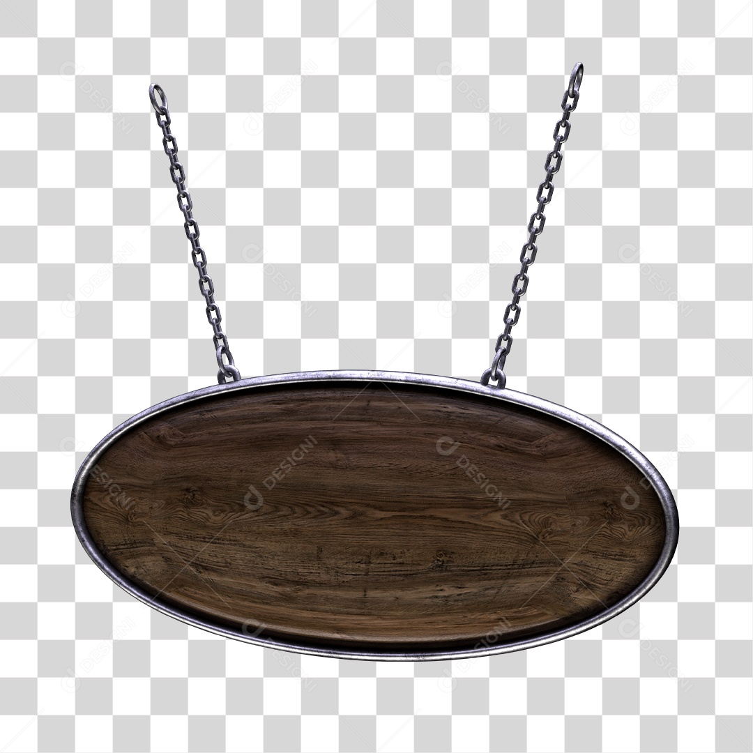 Placa de Madeira Oval Com Correntes Elemento 3D Para Composição de Texto PNG Transparente