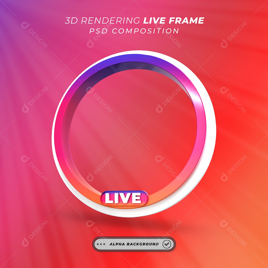 Quadro Círcular de Live do Instagram Elemento 3D Colorido para Composição PSD