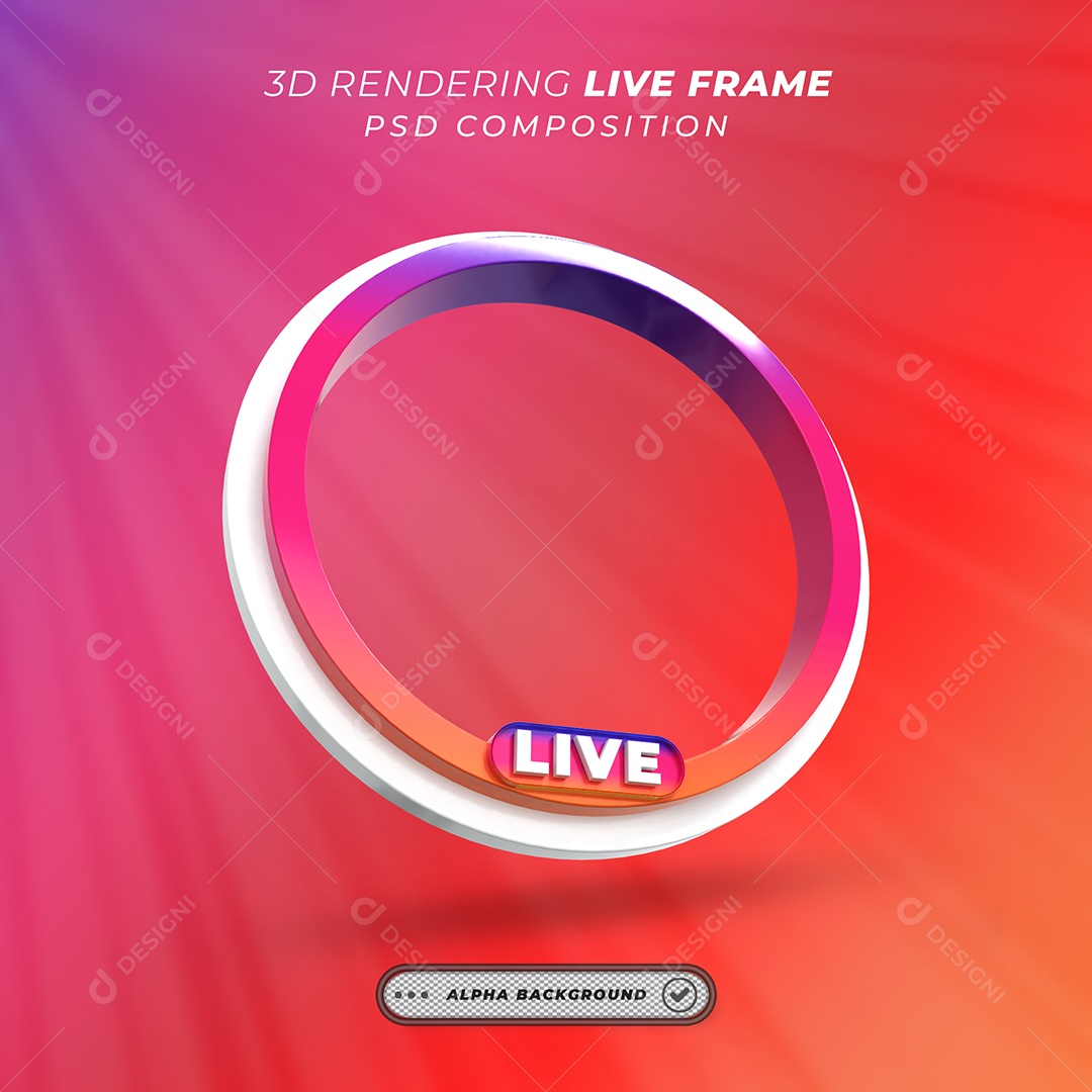 Quadro Círcular de Live do Instagram Elemento 3D Colorido para Composição PSD