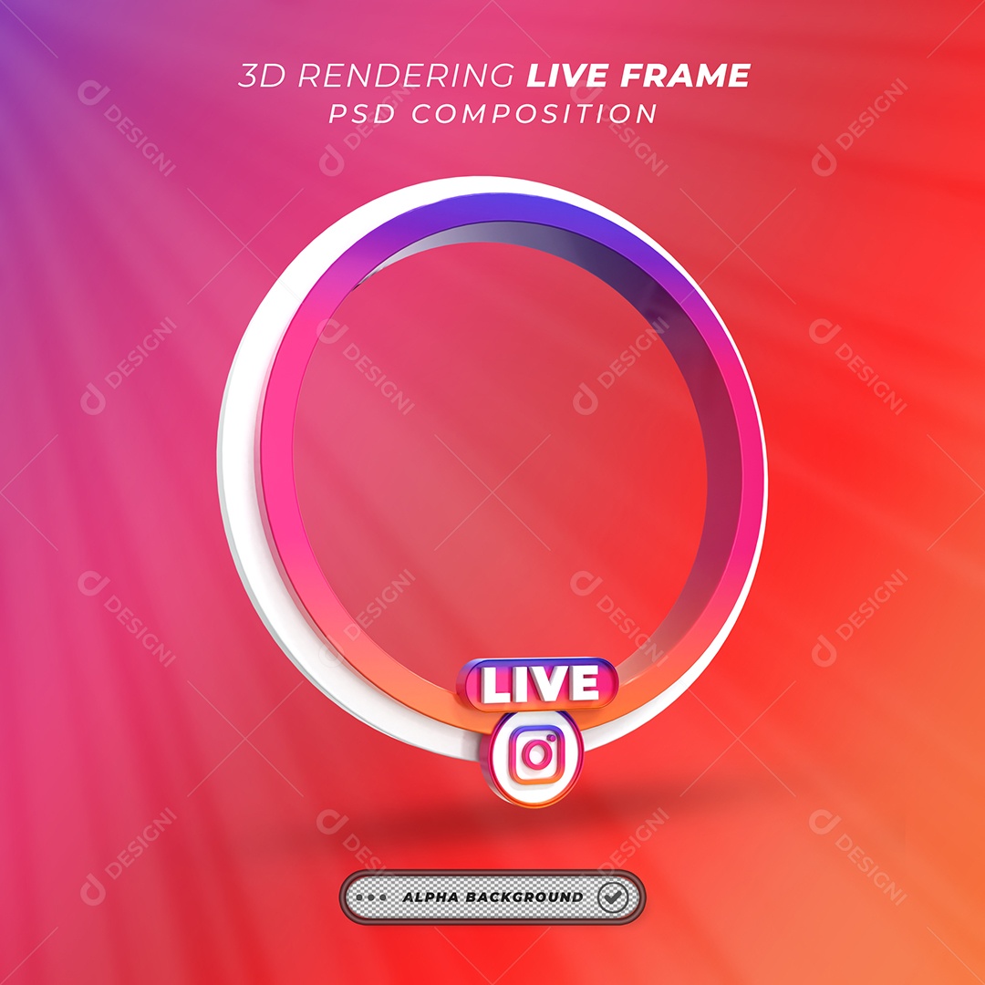 Quadro Círcular de Live do Instagram Elemento 3D Colorido para Composição PSD