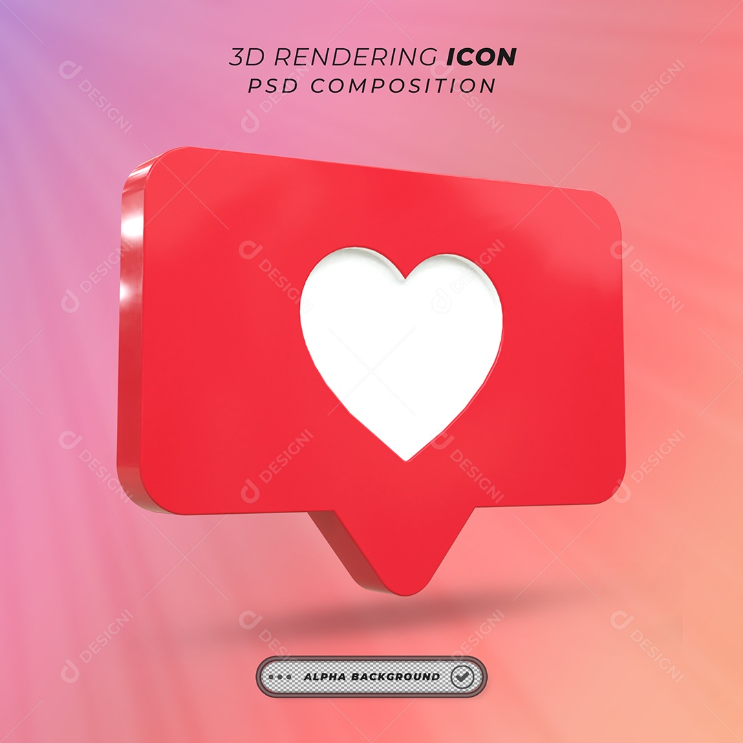 Ícone de Like Amei Elemento 3D para Composição PSD