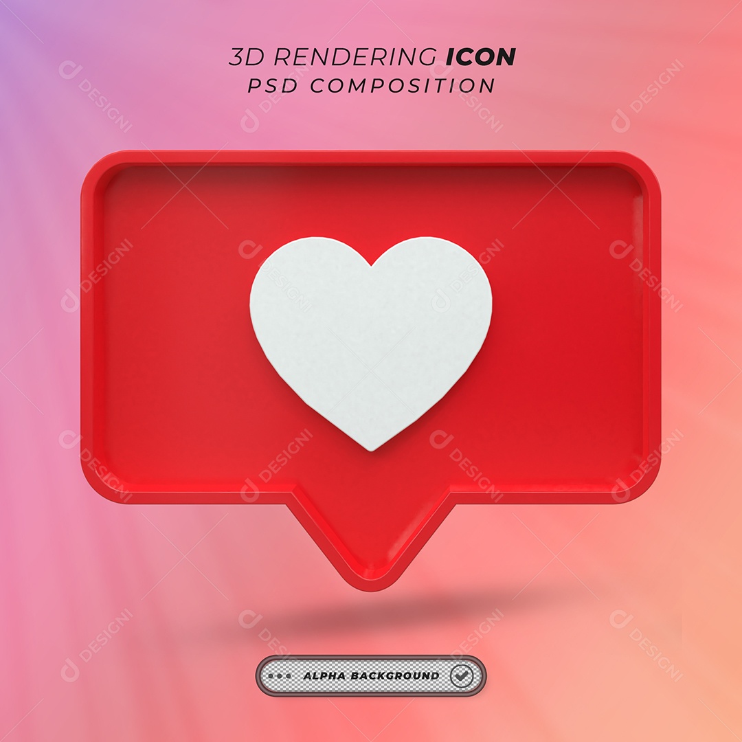 Ícone de Like Amei Elemento 3D para Composição PSD