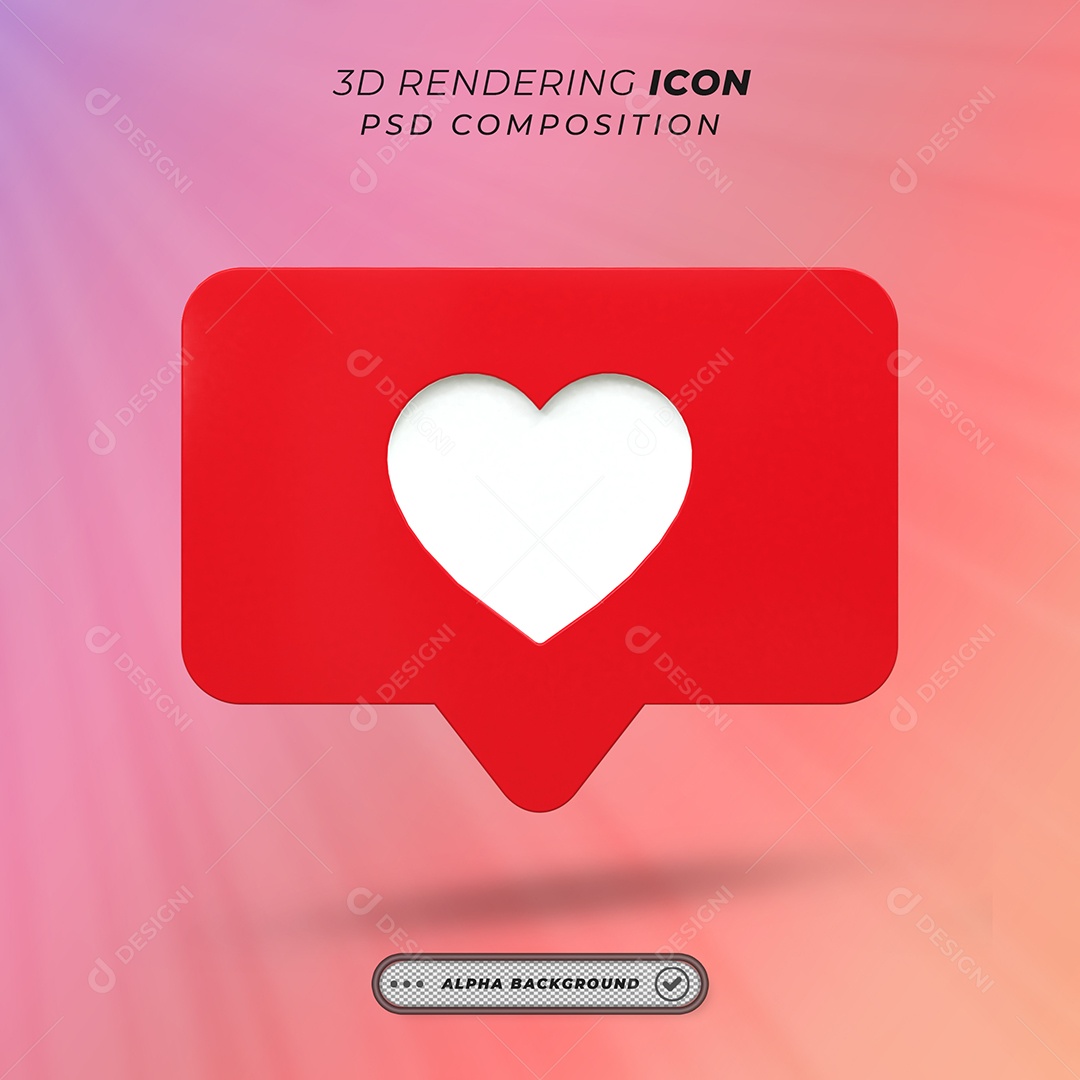 Ícone de Like Amei Elemento 3D para Composição PSD