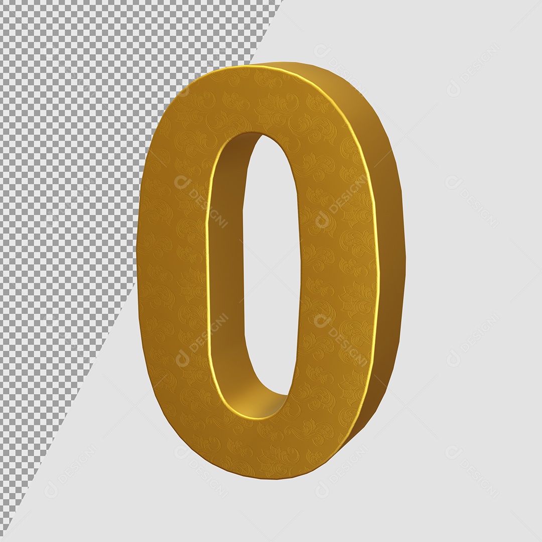 Número 0 Dourado Elemento 3D Para composição PSD