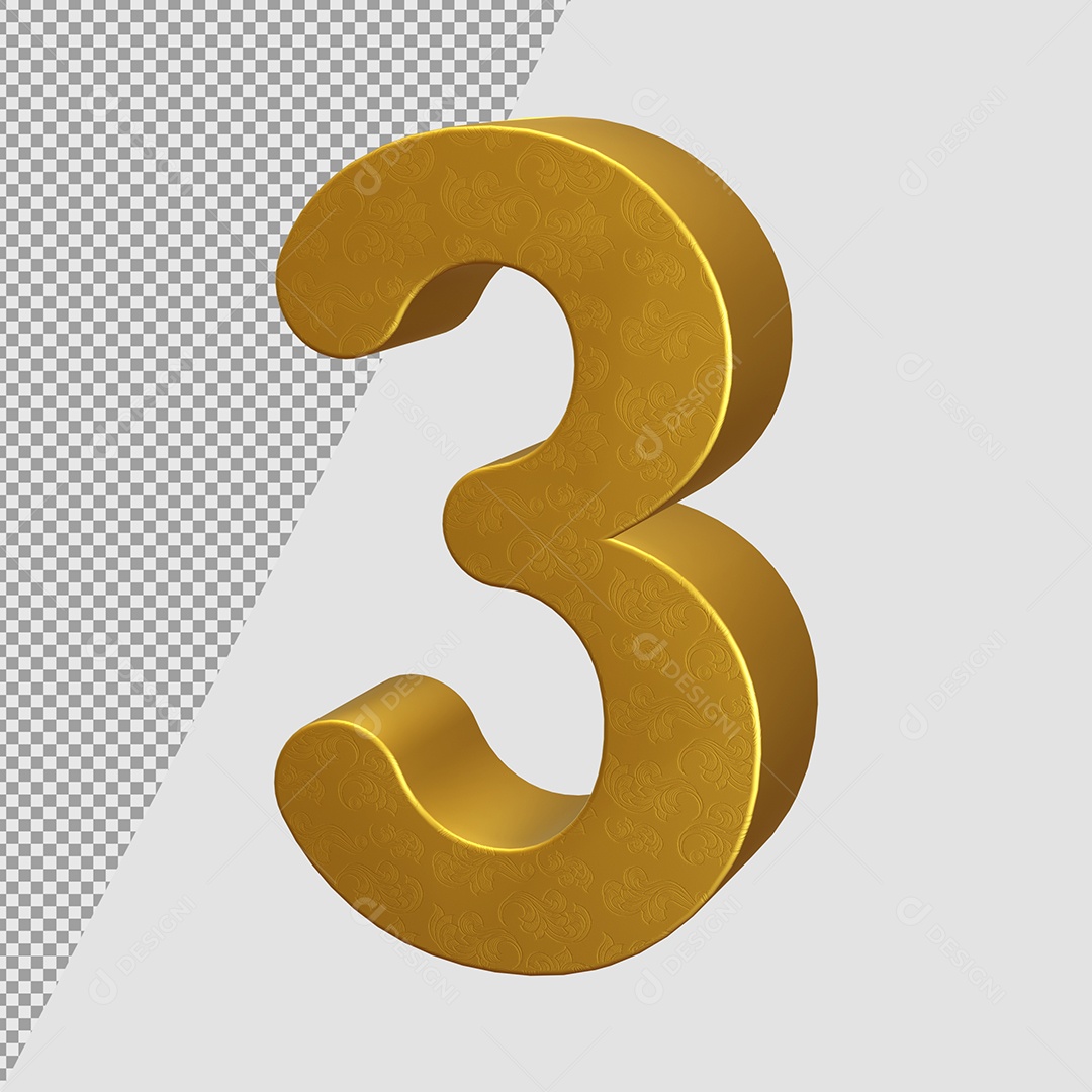 Número 3 Dourado Elemento 3D Para composição PSD