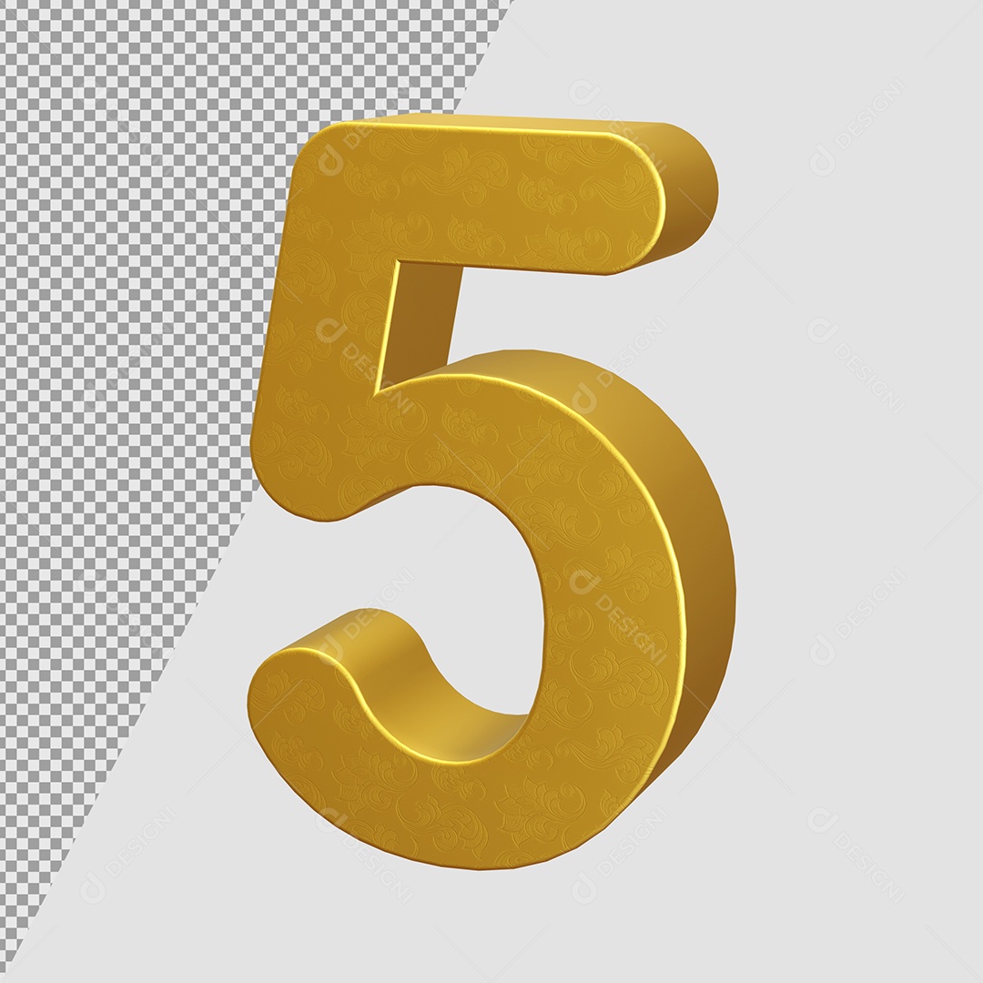 Número 5 Dourado Elemento 3D Para composição PSD