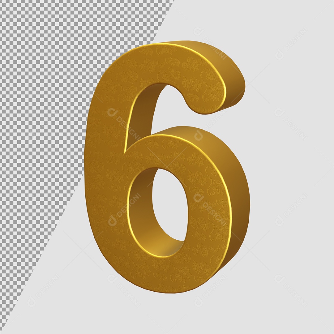 Número 6 Dourado Elemento 3D Para composição PSD