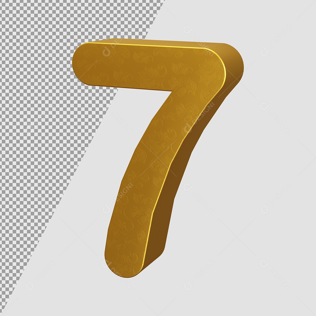 Número 7 Dourado Elemento 3D Para composição PSD
