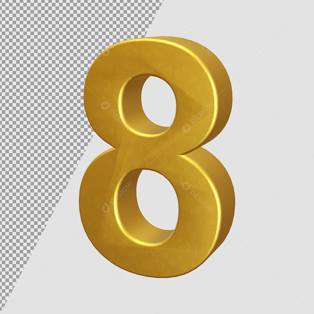 Número 8 Dourado Elemento 3D Para composição PSD