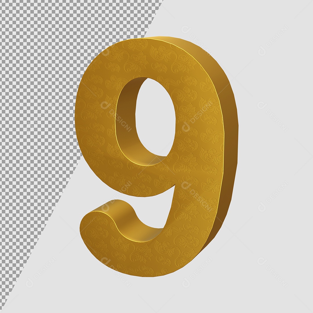 Número 9 Dourado Elemento 3D Para composição PSD
