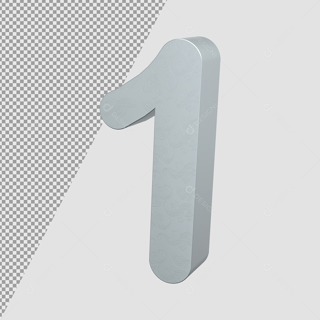 Número 1 Cinza Elemento 3D Para composição PSD