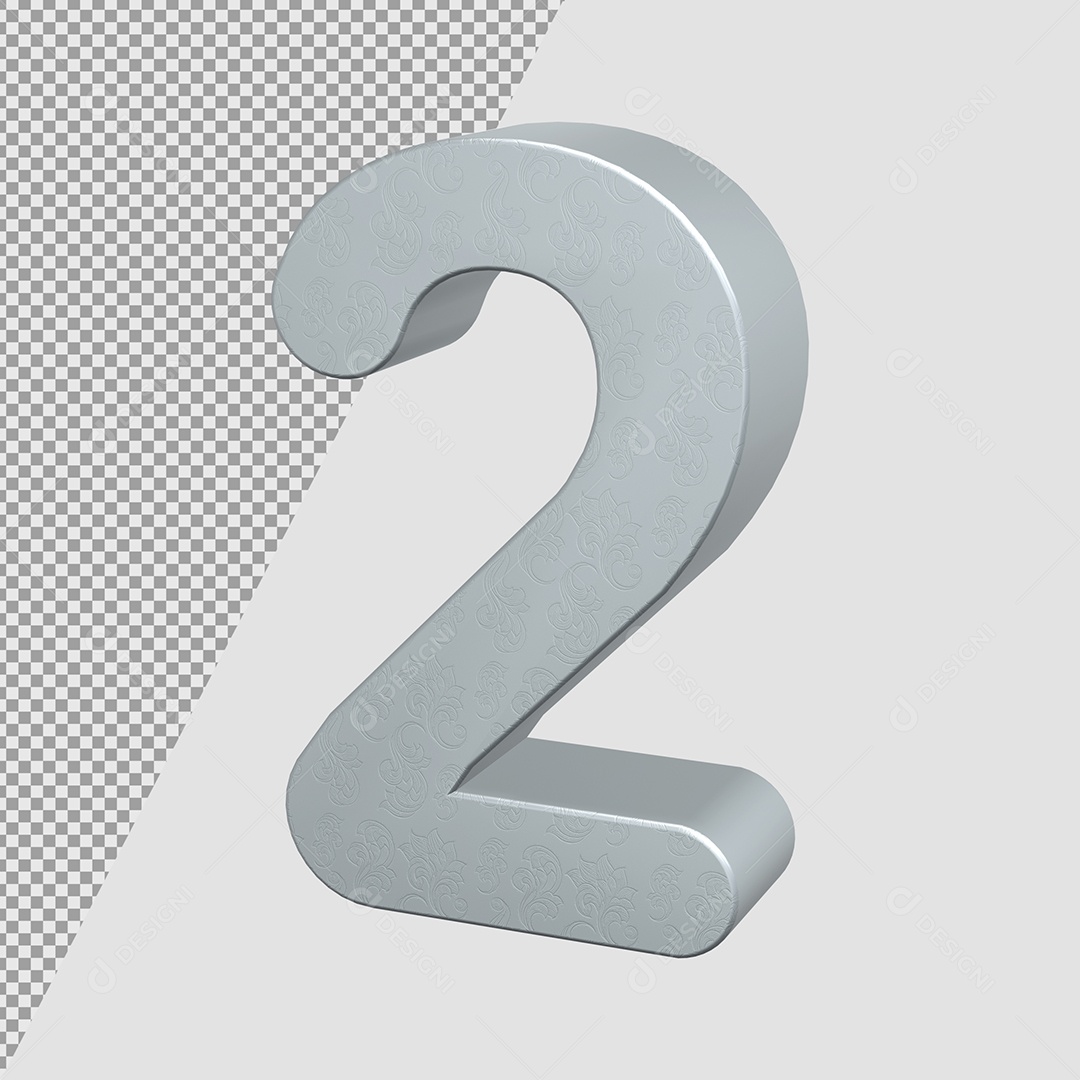 Número 2 Cinza Elemento 3D Para composição PSD
