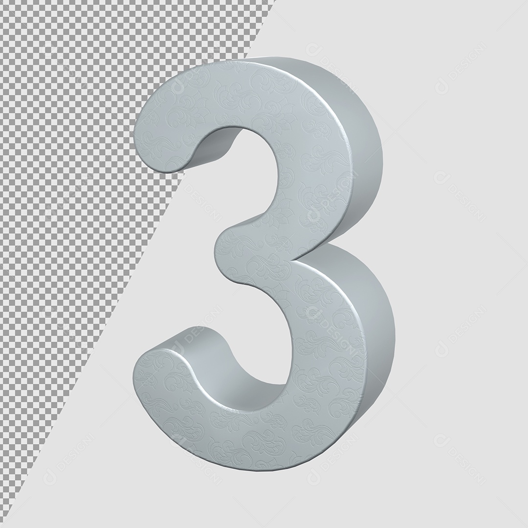 Número 3 Cinza Elemento 3D Para composição PSD