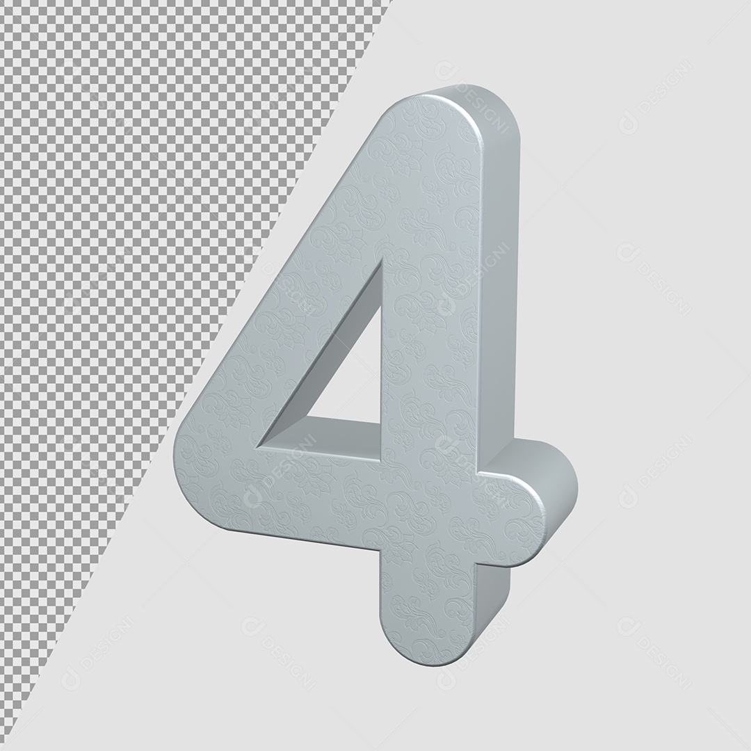 Número 4 Cinza Elemento 3D Para composição PSD